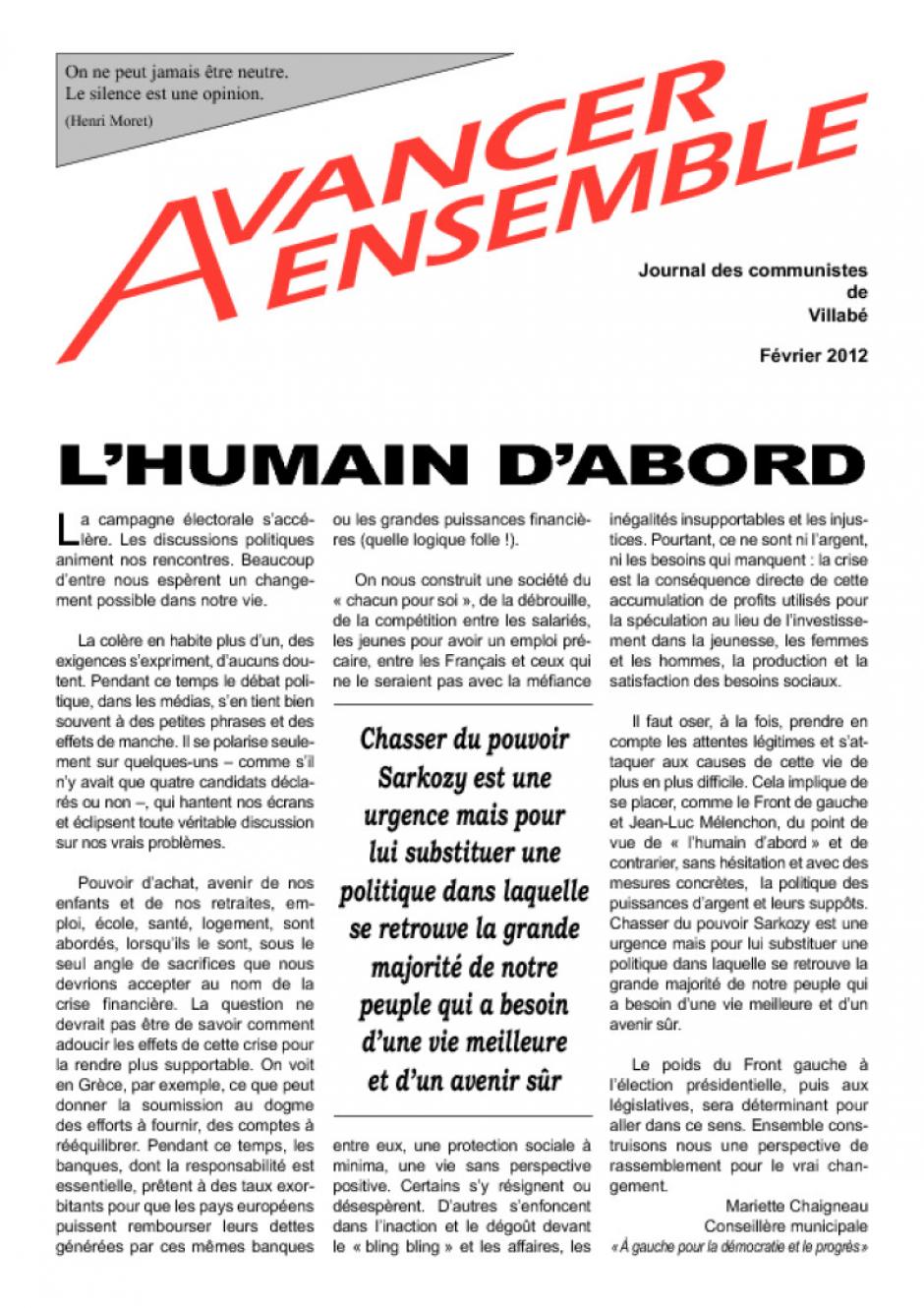 Journal des communistes de Villabé - février 2012
